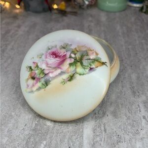 Vintage Porcelain Jewelry Dish Trinket Box Floral Flowers Hand Painted